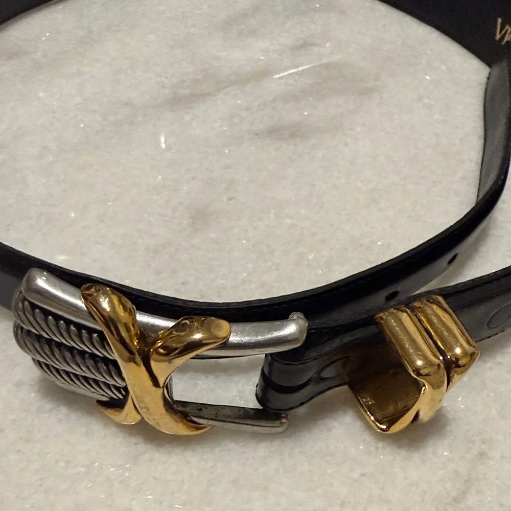 Vicenza Womens Waist Belt Black Golden #1222 Genuine Italian Size 30
